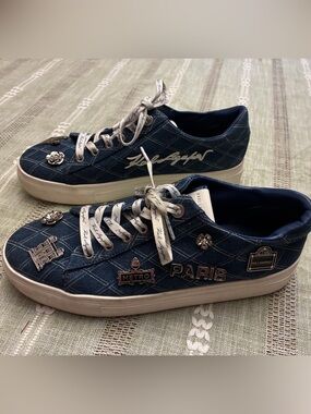 Karl Lagerfeld Paris Cate Rue Pins Quilted Denim Sneakers Shoes Women Size 9M